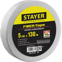 Фото товара - STAYER FIBER-Tape, 5 см х 130 м, 3 х 3 мм, самоклеящаяся серпянка, Professional (1246-05-130)