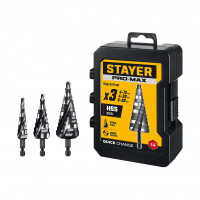 Фото товара - STAYER Pro-Max 3 шт, 4-30мм, винтовая спираль, набор сверл ступенчатых (29661-4-30-H3)