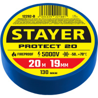 Фото товара - STAYER PROTECT-20, 19 мм х 20 м, 5 000 В, синяя, изолента ПВХ, Professional (12292-B)