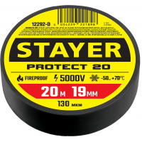 Фото товара - STAYER PROTECT-20, 19 мм х 20 м, 5 000 В, черная, изолента ПВХ, Professional (12292-D)
