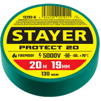 Фото товара - STAYER PROTECT-20, 19 мм х 20 м, 5 000 В, зеленая, изолента ПВХ, Professional (12292-G)