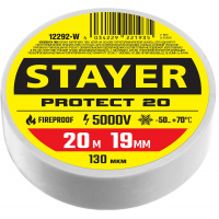 Фото товара - STAYER PROTECT-20, 19 мм х 20 м, 5 000 В, белая, изолента ПВХ, Professional (12292-W)