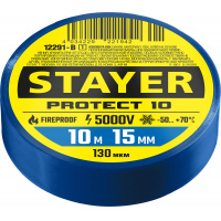 Фото товара - STAYER PROTECT-10, 15 мм х 10 м, 5 000 В, синяя, изолента ПВХ, Professional (12291-B)