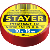 Фото товара - STAYER PROTECT-10, 15 мм х 10 м, 5 000 В, красная, изолента ПВХ, Professional (12291-R)