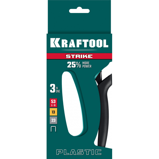 Большое фото товара - KRAFTOOL STRIKE 53, 3-в-1: тип 53 (A/10/JT21) 23GA (6 - 10 мм)/13/23, пластиковый мощный степлер (3189), 18540177. Вариант №2