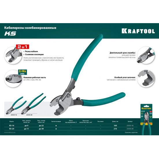 Большое фото товара - KRAFTOOL KS-20, d 11мм, 200мм, кабелерез (23333-20), 24462. Вариант №4